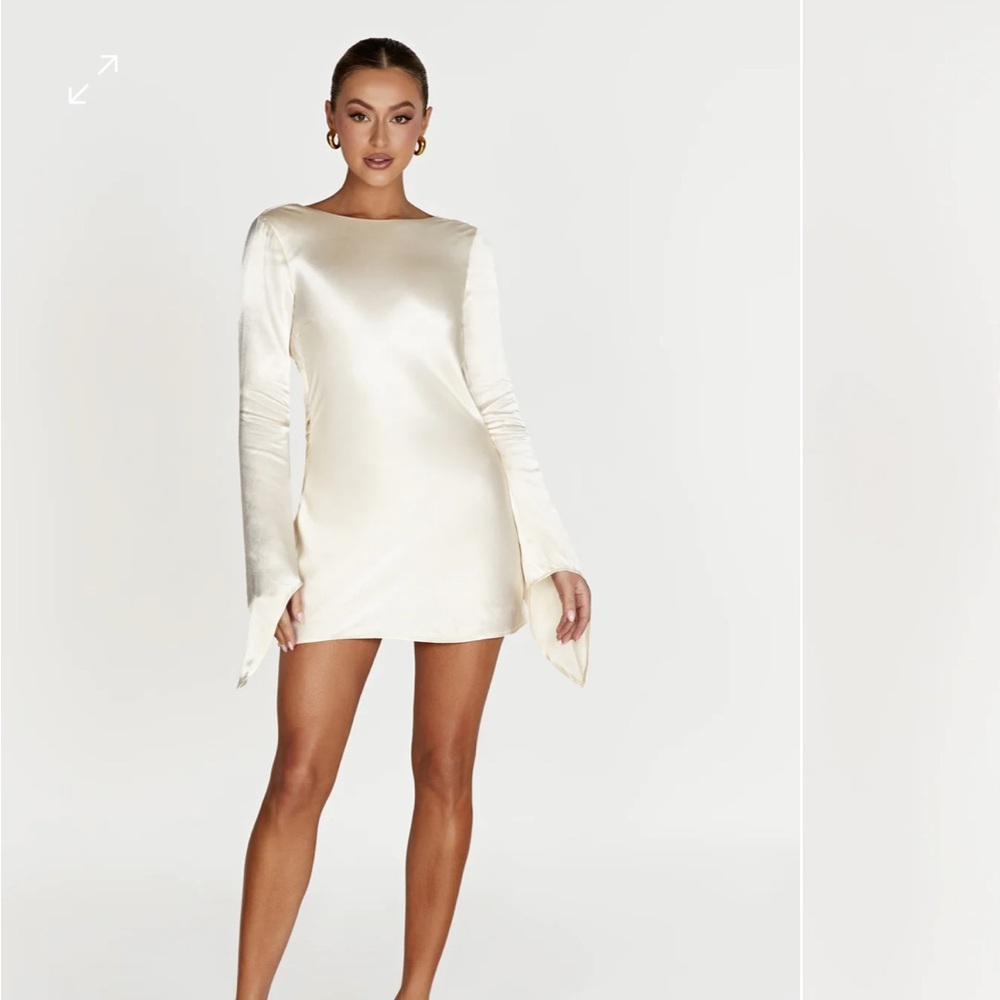 NWT Davina Satin Long Sleeve Mini Dress - Ivory